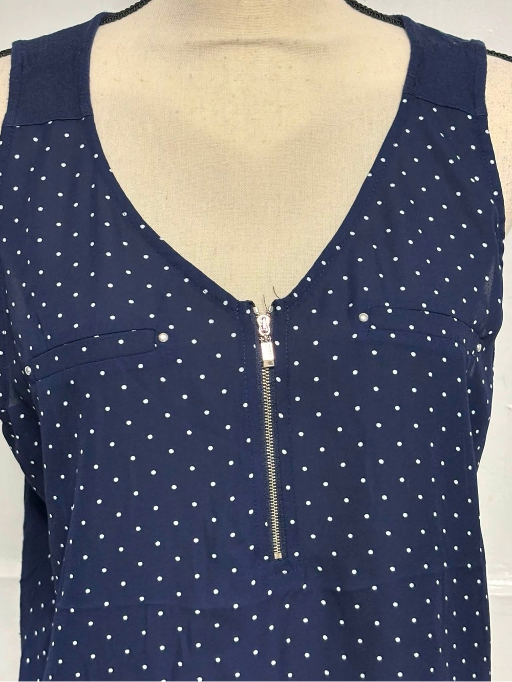 Polka Dot Navy Zip-Front Women's Camisole
